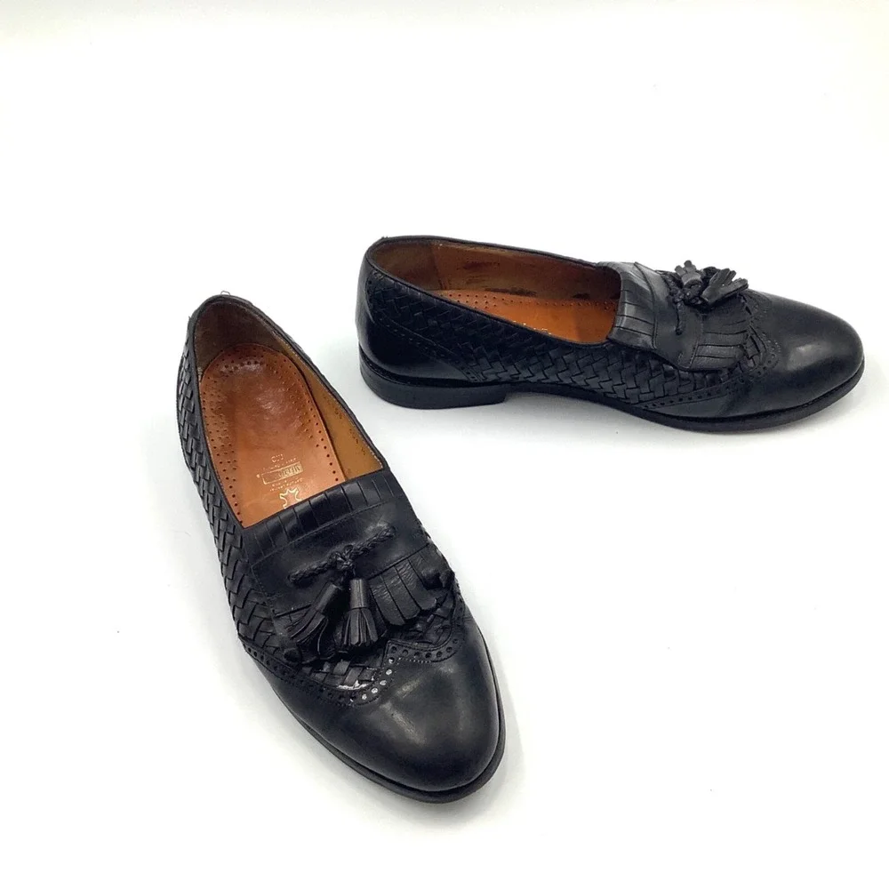 Meltonian Black Leather Tassle Loafer Shoes Men's Size 9 M Made In Germany‎